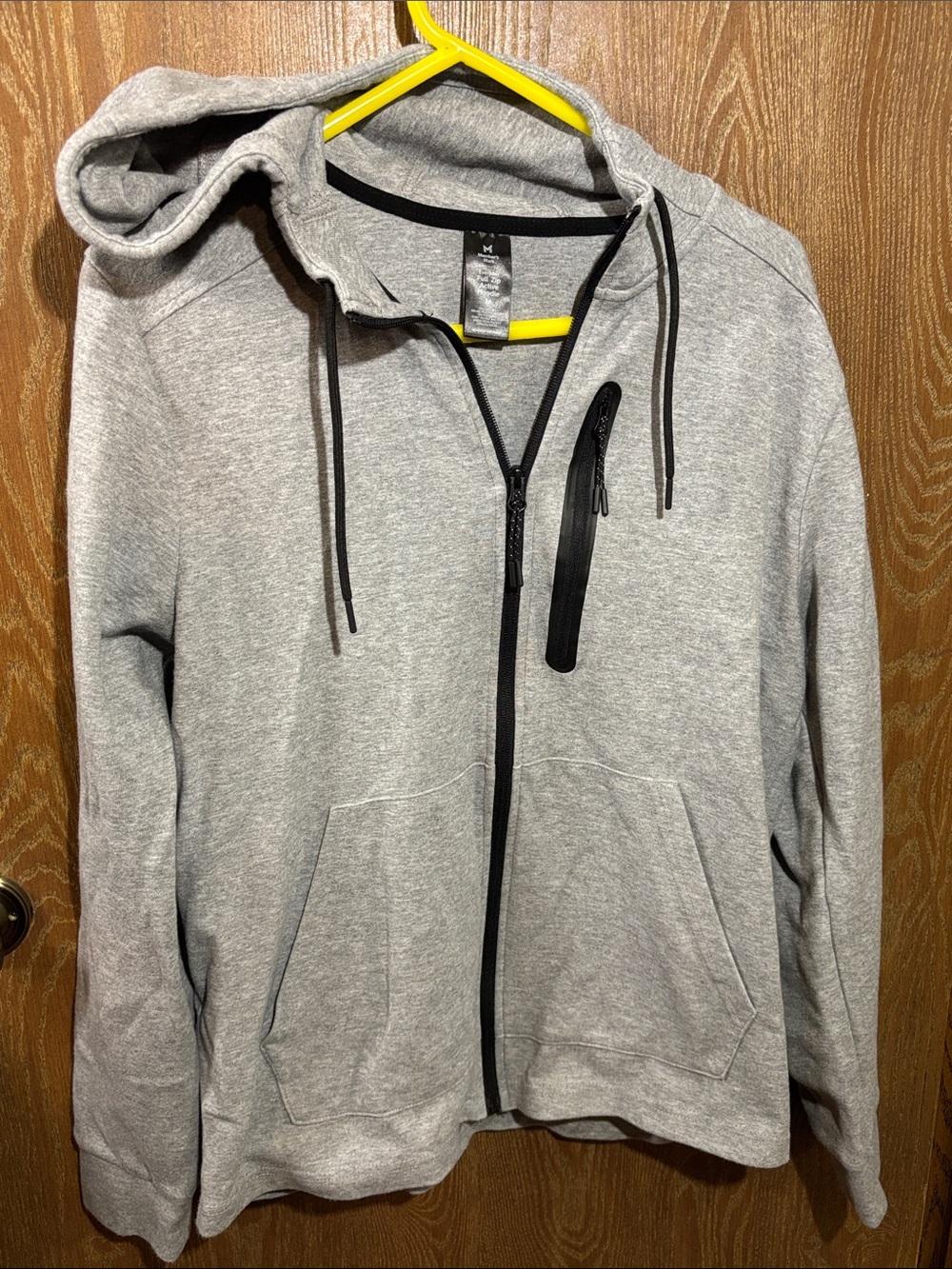 Men's Light Gray Zip-Up Hooded Sweatshirt with Chest Zip Pocket